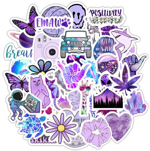 HNTR® Aesthetic Vibes Purple Stickers | 50 Boho & Indie Decals for Creatives | Waterproof Vinyl Stickers for Laptops, Water Bottles, Notebooks & Scrapbooks
