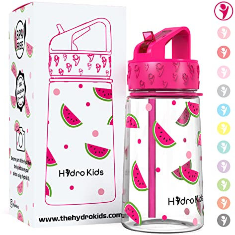 HydroKids Water Bottle with Straw – 400ml BPA Free Kids Water Bottles for School Travel Sports – Leakproof Childrens Drink Bottle for Girls Boys Childs