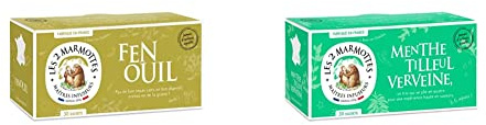 Les 2 Marmottes Infusion Fenouil - Goût anisé - Bien-Être et Relaxation & Infusion Menthe Tilleul Verveine Douceur et Fraicheur Bien-Être et Relaxation pour Le Soir, 30 unités