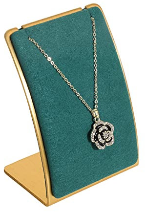 GemeShou Gold necklace holder stand for girls, Green hanging necklace organizer for show, Small velvet hangers for necklaces【Green】