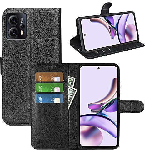 Fertuo Funda para Motorola Moto G13 / G23, Carcasa Libro con Tapa de Cuero Piel Wallet Case Flip Cover con Kickstand, Hebilla Magnetica, Ranuras para Tarjetas para Motorola Moto G13 / G23, Negro