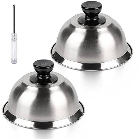 CPROSP 2X Cappa per Hamburge in Acciaio 16 * 9 cm, Cloche Acciaio per Hamburger con 1 Mini Cacciavite, Copertura per Cheeseburger per Grigliare, Formaggio, Chesesia, Sciogliere