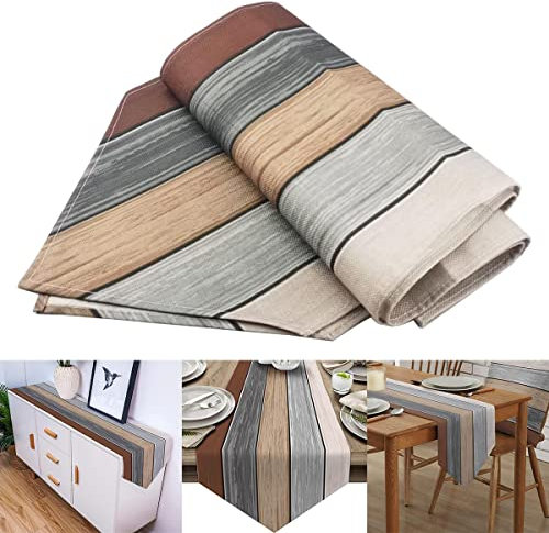 Tischläufer Modern Leinen Grau - 33x180cm Vintage Abwaschbar Table Runner