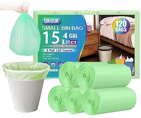15Liter kleine biologisch abbaubare Müllsäcke Badezimmer Mülleimer Liners, Papierkorb Müllbeutel für Home Office, Badezimmer, Rasen, 120 Count, Grün (Fits3,4 Gallon Bins)