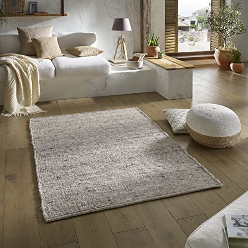 TacaHome Wollteppich Natur Handweb Teppich I Reine Schur-Wolle im Skandinavischen Design I Wohnzimmer Schlafzimmer Esszimmer Kinderzimer Büro | 250 x 340 cm Grau Meliert
