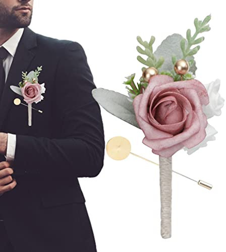 Anloximt Ansteckblume für Männer | 2 STK. Ansteckblume mit Anstecknadeln,Bräutigam und Trauzeuge, rosa-weiße Boutonnieres mit künstlicher Blume, für Hochzeitszeremonie, Jubiläum, formelle