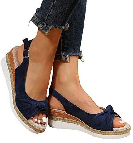 Générique Sandales Femme Été Talon Compensé Bohème Chaussures Ete Compensees Bout Ouvert Poisson Bouche Chaussures Pieds Larges Et Sensibles Espadrilles Sandales Femme Plage Boucle Pas Cher