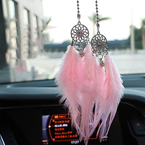 Dreamcatcher Feder Traumfänger für Wand Hängen Home Decor Ornamente Handwerk Dekorationen Auto Anhänger (Rosa)
