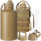 OneTigris Gourde en acier inoxydable, bouteille d'eau 2L haute capacité, bouteille de sport avec un bon effet isolant pour vélo, camping, yoga, salle de sport, airsoft, Camouflage Brun Coyote, 64OZ