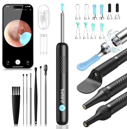 VLIKE Otoscope Oreille, 1080P HD Kit Camera Oreille d'élimination du cérumen avec 6 lumières LED, 3,5mm Nettoyant IP67 étanche Endoscope Camera, Adapté aux Smartphones et Tablettes IOS Android Noir