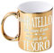 Bombo Tazza in Ceramica Metallizzata Color Oro per festeggiare il Fratello, con la frase Un Fratello dal cuore d'oro vale più di un TESORO