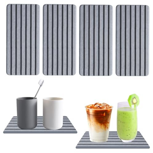 4 Pcs Water Absorbent Diatomite Coasters, Quick Drying Soap Tray, Bathroom Vanity Trays with Grooves, Diatomaceous Earth Soap Holder,Toothbrush Holder Set for Home Kitchen Bathroom (Dark Gray)