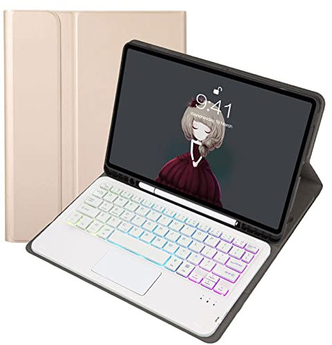 VLEAQC Custodia con Tastiera per Samsung Galaxy Tab A7 10.4 Pollici 2022/2020 (SM-T500/T503/T505/T507/T509), Tastiera trackpad Bluetooth, retroilluminazione a 3 Colori, Leggera,d'oro