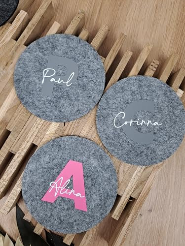 Untersetzer aus Filz Personalisiert mit Namen oder Wunschtext (Hellgrau)