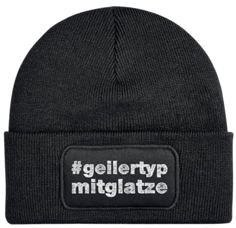 Tassenbrennerei Beanie - Wollmütze mit Spruch: Geiler Typ mit Glatze - Strickmütze lustig als Geschenk für Freund, Mann und Männer (Polypropylen (PP), Schwarz)