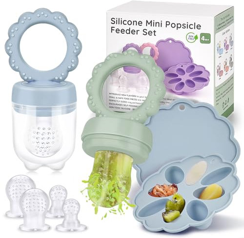 JONRRYIN Chupete Fruta Bebe, 2 Alimentador Antiahogo + 6 Tetinas de Silicona sin BPA, Chupetes para Rellenar con Fruta y Verdura, Chupete de Fruta para bebés de 3-24 meses
