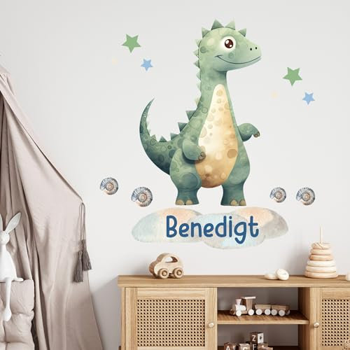 GRAZDesign Dinosaurier Wandtattoo Dino mit Namen personalisiert Wandsticker Kinderzimmer Junge Wandaufkleber Babyzimmer 130x90cm