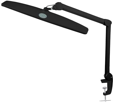 Neatfi Elite HD XL lámpara de tareas, Enchufe Europa, lámpara de escritorio súper brillante, atenuación no polar, diseño ergonómico (CCT con Abrazadera, Negro, 58 CM)