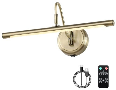 JOOSENLUX Modern Wall Lights - Battery Operated Antique Brass Wireless Picture Lights for Kitchen with Swing Arm as Canvas Wall Sconce Light - Dimmable - 16.5 Inch - CRI95+