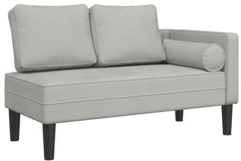 vidaXL Chaiselongue, Indoor Lounge Sofa mit Kissen, Gepolsterte Recamiere für Wohnzimmer Schlafzimmer Büro, Relaxliege Couch, Hellgrau Samt