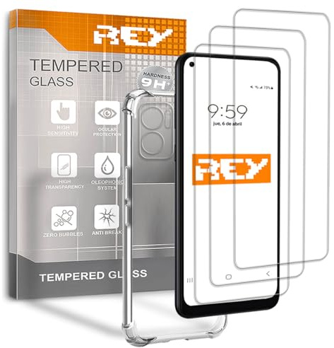 REY 3X Protector de Pantalla y Funda Anti-Shock para ONEPLUS Nord CE 2 5G, Cristal Vidrio Templado y Silicona TPU de Alta Resistencia