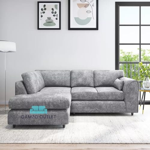 Gamzo Outlet Sleek Exclusive Robust Left-Hand Corner Full Back Colourful Alaska Fabric Designer Sofa Comfy Home Décor Furniture for Moderate to Spacious Contemporary Living Room (Colour- Light Grey)