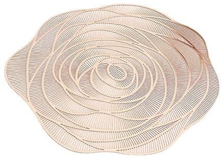 DimyFew Tovagliette Sottopiatti Floreali Tovagliette Rotonde Antiscivolo Impermeabili Tovagliette Occidentali per Compleanno Festa Bancone Casa Ristorante, Oro Rosa