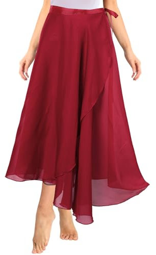 Lusofie Gonnellino Danza Classica Donna Lunga Trasparente da Ballo Avvolgente in Chiffon Bordeaux con Cintura Regolabile - Gonna Tulle Adatta a Tutti i Tipi di Danza e Halloween