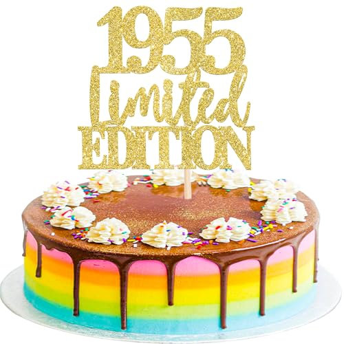 Xsstarmi 1 Pack Limited EDITION 1955 Cake Topper Gold Glitter Happy 70th Birthday Cake Pick 70 Fabulous Cheers to 70 Years Cake Decorations for Happy 70th Birthday Anniversary Party Supplies