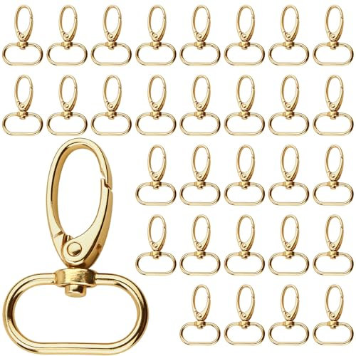 Lot de 35 porte-clés avec anneau en D, fermoir pivotant, crochet mousqueton, homard et porte-clés pivotant à 360 °, mousqueton pour lanière, couleur or