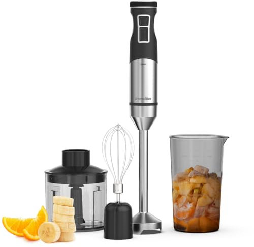 UNIVERSALBLUE Batidora de Mano Potente 2300W con Motor DC, Turbo y 9 Velocidades – Cuchillas de Acero Inoxidable - Accesorios: Picador, Vaso y Varillas – Pica y Tritura Hielo, Fácil de Limpiar