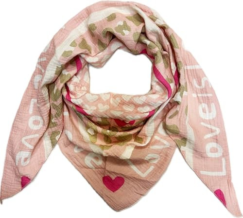 J26 Love Herz Leopard Dreieck Schal aus 100% Baumwolle Frühling Unisex Uni Fashion Stola Tuch Übergangszeit Italy Sommer Strickschal Strick Tuch Heart Leo (Rosa)