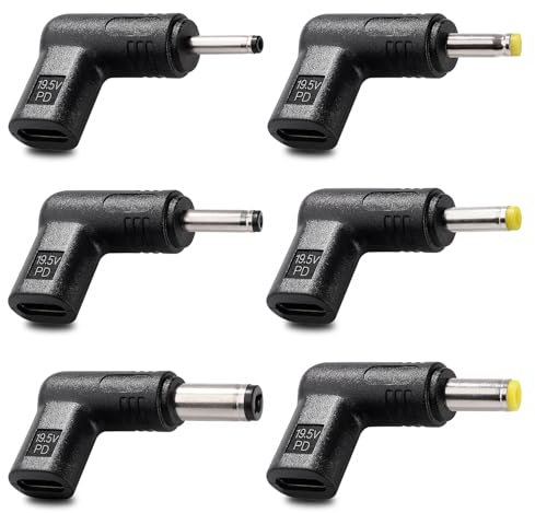 KUOQIY 6 Pièces Kit Adaptateur USB C vers DC 19.5V, USB 3.1 Type C Femelle vers DC Mâle Adaptateur PD Émulateur Déclencheur 90 Degrés, pour Ordinateurs Portables