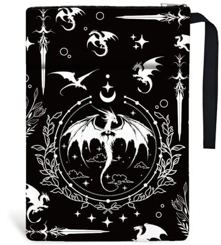 Hobbspring 1 Stück Romantasy Dark Academia Dragons Buchhülle 34cmx24cm Fantasy Roman Lesergeschenk Tier Taschenbuchschutz Mit Reißverschluss Und Vordertasche Für Buchliebhaber