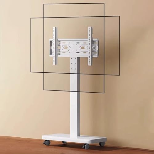 Mobiler TV-Ständer mit Schwenkhalterung und 360°-Rädern, verstellbarer rollbarer TV-Wagen für 66-152,4 cm (26-60 Zoll) Fernseher, tragbarer TV-Bodenständer für Wohnzimmer und Außenbereich (weiß)