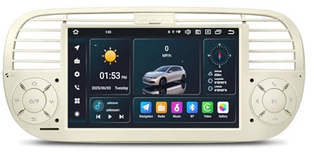 SWTNVIN Android 14 Autoradio per FIAT 500 (2007-2015) Car Radio wireless Carplay/Android Auto,Bluetooth 5.0 Supporto GPS Navi DSP/WiFi/ 4G/FM/RDS con schermo touchscreen da 7 pollici (Cream 4+64G)