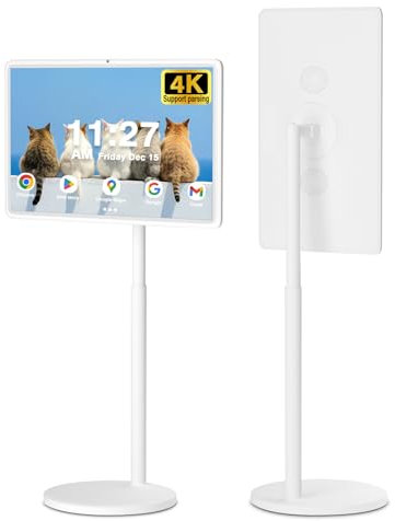 Esduche 32in Ultra Portable Smart Screen Rolling TV on Wheels with 8+128GB Storage, Built-in Battery(5-8H), Various Apps, Movable TV Tablet Stronger Tempered Oncell with Remote Control