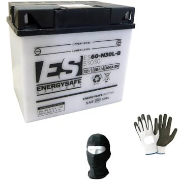 COMPATIBILE CON BMW R 100 RT 1000 anno 1978 al 1984 BATTERIA 53030 ENERGYSAFE ES60-N30L-B FORNITA COMPLETA BATTERIE 30AH AMPERE 12 VOLT 186X130X171MM SPUNTO CCA 300A EN