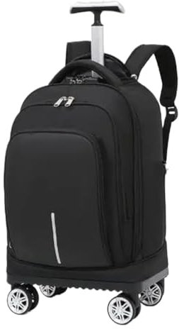 SNGUOQ Schulranzen Mit Rollen Schul-Rollrucksack, Schultrolley-Taschen, Spinner-Koffer, Handgepäck, 20 Zoll, Herren-Reise-Rollgepäck-Rucksack(Black)