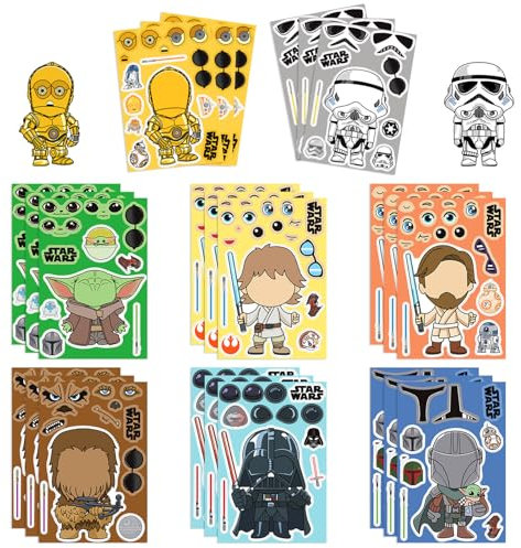 Film Star Wars Stickers for Children, 24 Sheets Make Your Own Cartoon Stickers, Form a Face Sticker for Teens Girls Boys, Classroom Rewards, Anime Themed