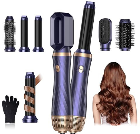 Haartrockner Hair Styler set 6 in 1 mit Föhn, Luftstrom Rundbürsten Föhnbürste, Auto Lockenstab,Glättbürste,ohne thermische Schäden,All in One Airstyler, für Haar Volumen,Trocknen,Glätten,Curling,Blue