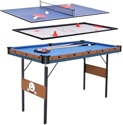 DRM 3 in 1 klappbarer Multi Spieltisch, klappbarer Billardtisch/Billard-Snookertisch, Airhockey-Tisch, Tischtennisplatte mit allem Zubehör, 55Inch