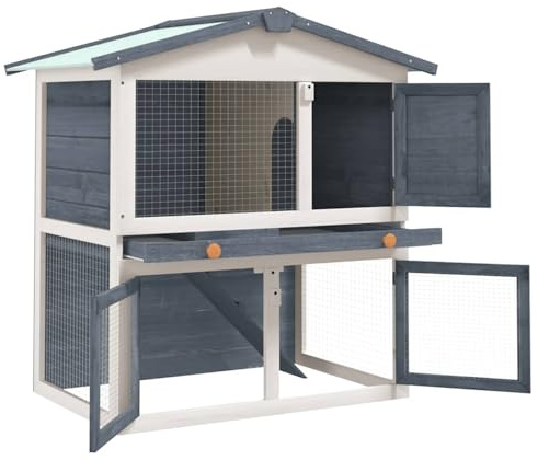 Vopese 2-Etagen-Kaninchenstall aus Holz, großzügig, grau/weiß, 94x60x98 cm - für innen & außen Model170837
