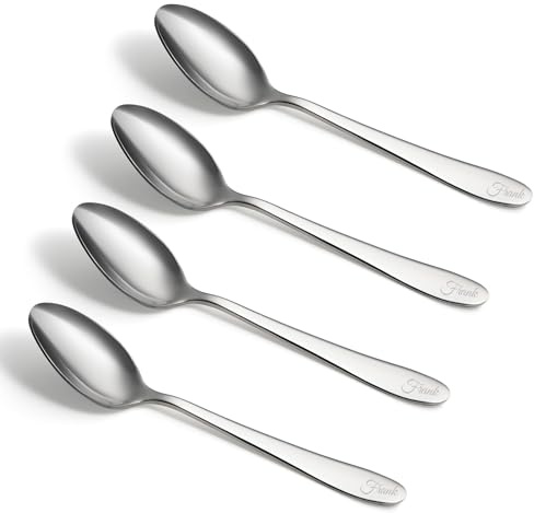 EIUBUIE personalisierbarer Kaffeelöffel mit Gravur, 4 Stück Löffel set,13cm | Edelstahl Teelöffel, Individuelles Geschenk für Hochzeit/Geburtstag, Dessertlöffel, Spülmaschinenfest, Hochglanzpoliert