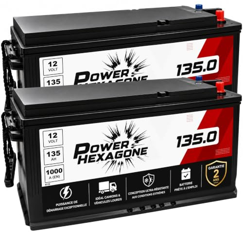 2 x Batterie 12V 135Ah MAC110 - Démarrage 1000A - Batterie Poids Lourd Sans Entretien - Format pro pour Tracteur, Camion, Chantier - Remplacement Origine constructeur - Power Hexagone