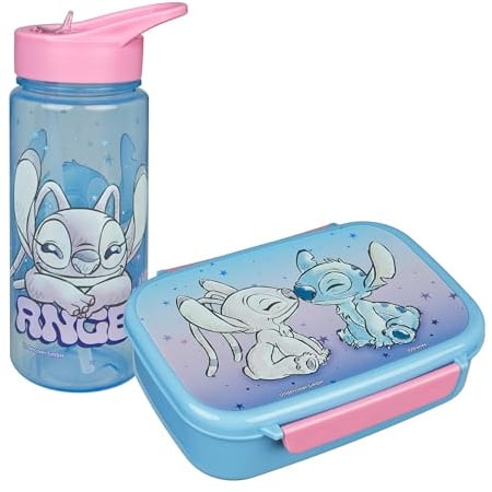 Scooli - Set Stitch per Bambini: Porta merenda + Borraccia, Perfetto per Scuola/Asilo, da 4 Anni, plastica Leggera e sicura