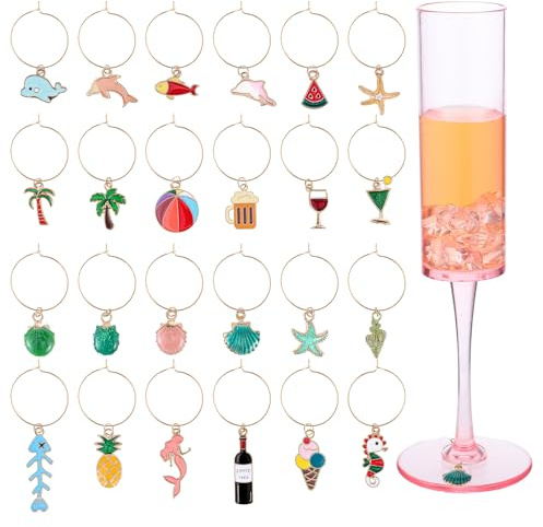 Quilax 24 Stück Weinglas Charms Ringe,Wiederverwendbar Weinglas Anhänger,Weihnachten WeinglasMarker,Emaille Charms,für Feier,Weihnachtsfeier,Stehtischdekoration,Weinproben Party Dekoration,Christmas