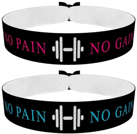 Druck-Palast No Pain No Gain Stoffarmband - in Pink und Blau - Wasserfestes Satinarmband - Motivationsarmband für Sport - Unisex Fitnessarmband - Trendiges Casual Armband - Geschenkidee