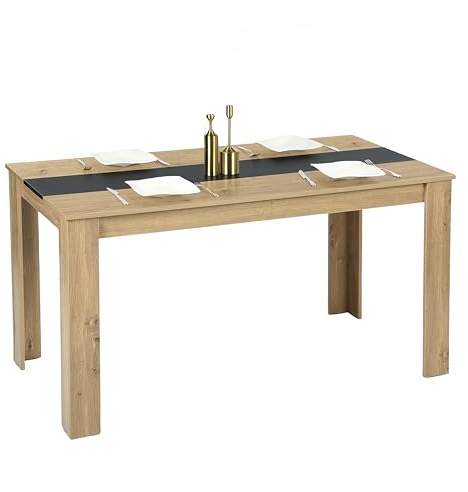 ZECIIYE Esstisch Holz,Küchentisch 140 x 70 cm,Rechteckiger Esszimmertisch Modern für 4 Personen,Holz Tisch Küche Groß für Esszimmer,Wohnzimmer,Eichenfarbe + Schwarz