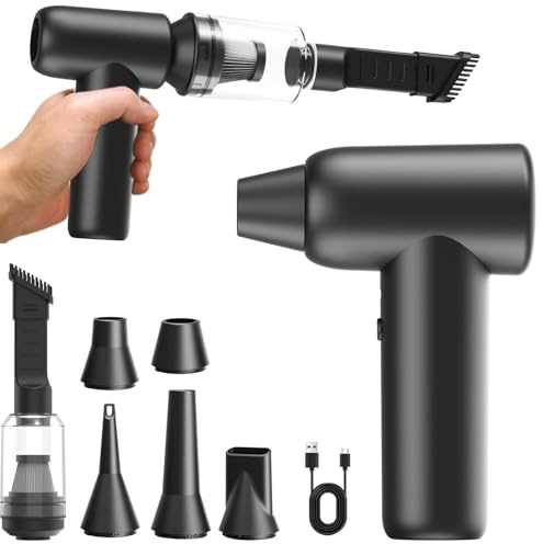 Biftrew Compressed Air Duster, 2-in-1 Blowing & Sucking Air Blower with Dust Suction Nozzle, 150000RPM Compressed Air Cleaner for PC, Rechargeable Air Duster Cleaning Kit with 5 Nozzles